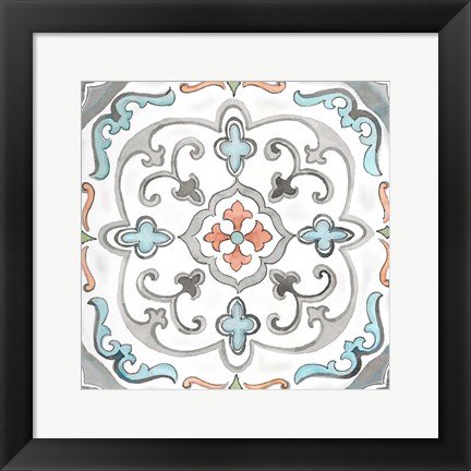 Framed Jewel Medallion Gray II Print