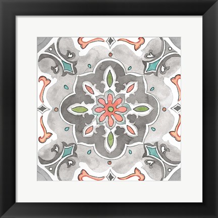 Framed Jewel Medallion Gray III Print