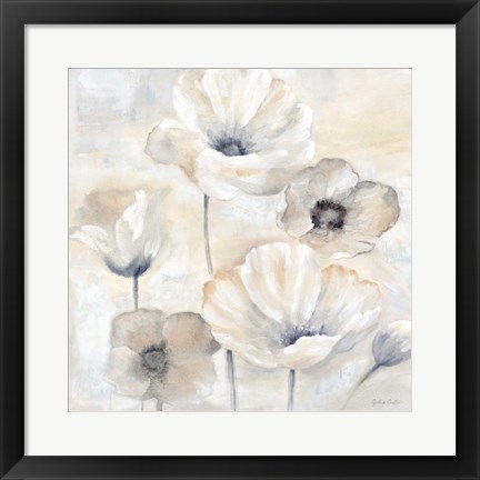 Framed Gray Poppy Garden I Print