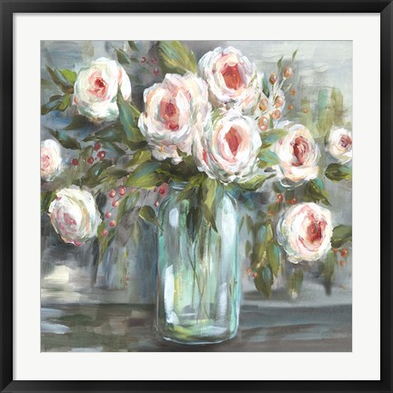 Framed Pink Blooms Still Life Square Print