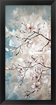 Framed Magnolia Branches on Blue I Print