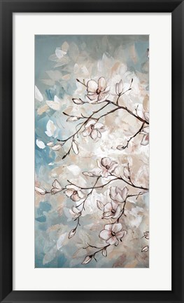 Framed Magnolia Branches on Blue I Print