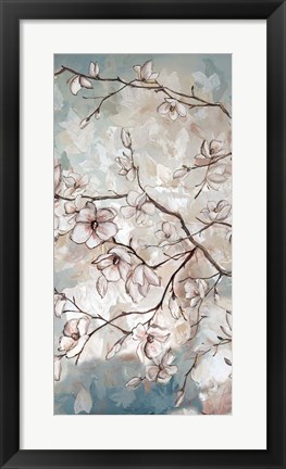 Framed Magnolia Branches on Blue II Print