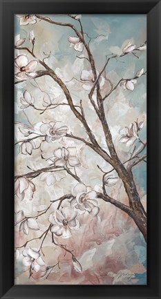 Framed Magnolia Branches on Blue III Print