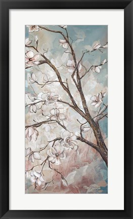 Framed Magnolia Branches on Blue III Print