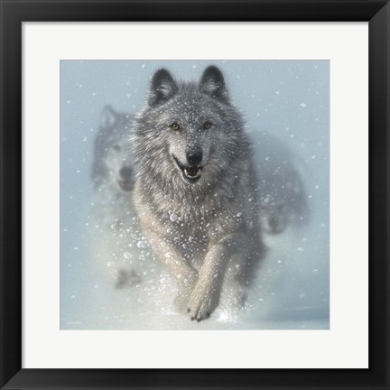 Framed Running Wolves - Snow Plow - Square Print