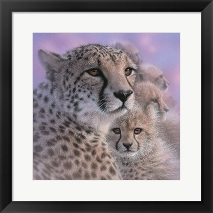 Framed Cheetah Mother and Cubs - Mother&#39;s Love - Square Print