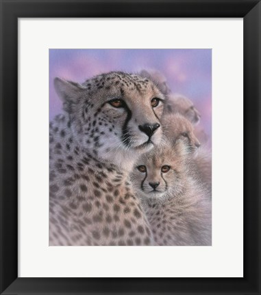 Framed Cheetah Mother and Cubs - Mother&#39;s Love Print