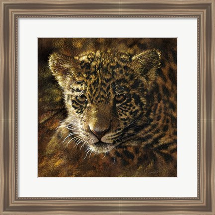 Framed Jaguar Cub on Bark Print