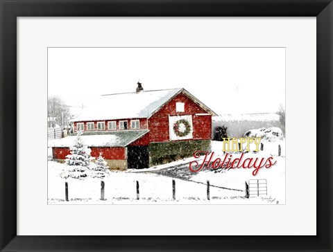 Framed Happy Holidays Barn Print