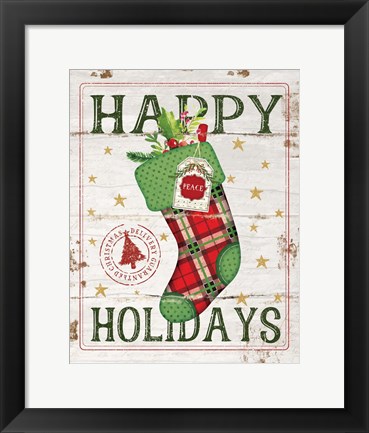 Framed Happy Holidays Stocking Print