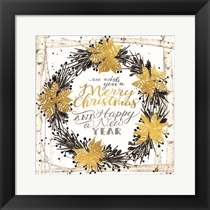 Framed We Wish You a Merry Christmas Birch Wreath Print