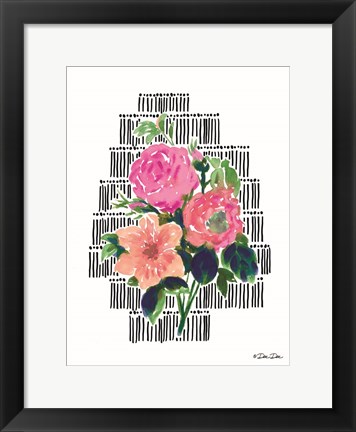 Framed Watercolor Floral with Black Lines Print