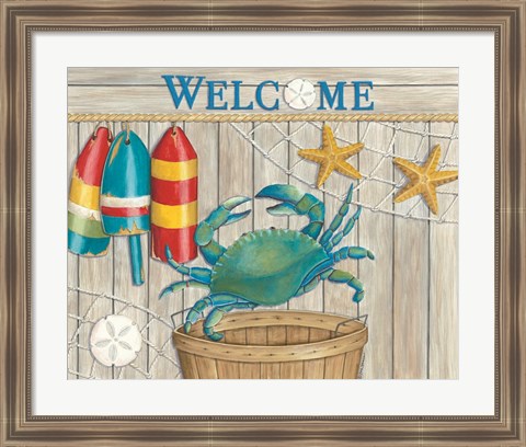 Framed Blue Crab &amp; Basket Print