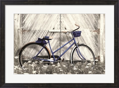 Framed Blue Bike at Barn Print