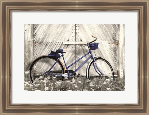 Framed Blue Bike at Barn Print