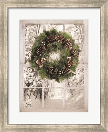 Framed Pine Tree Window View Print