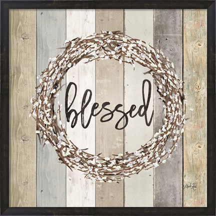 Framed Blessed Pussy Willow Wreath Print
