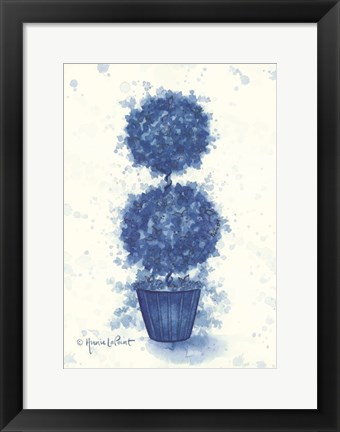 Framed Blue Double Sphere Topiary Print