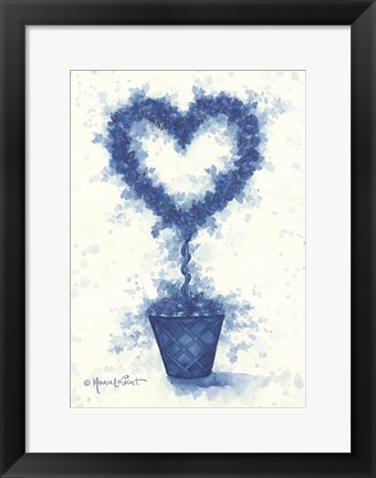 Framed Blue Heart Topiary Print