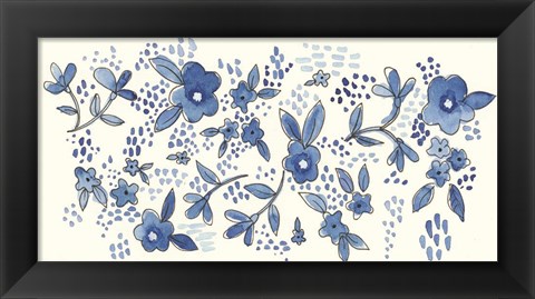 Framed Scattered Blue Flowers Print