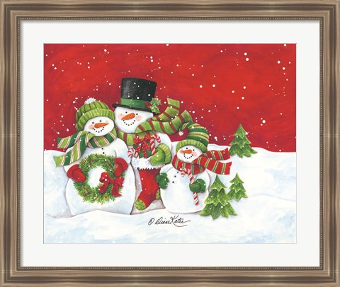 Framed Snowmen Family Merry Christmas Print