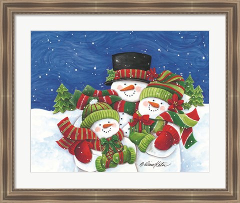 Framed Blustery Snowmen Family Print