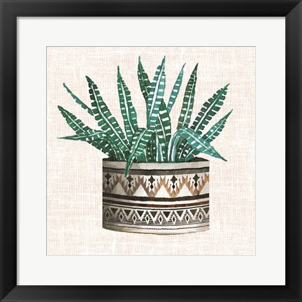 Framed Cactus Mud Cloth Vase III Print