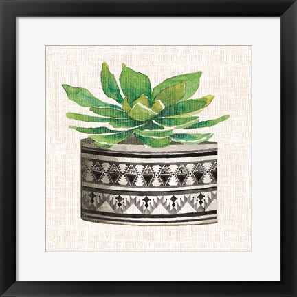 Framed Cactus Mud Cloth Vase IV Print