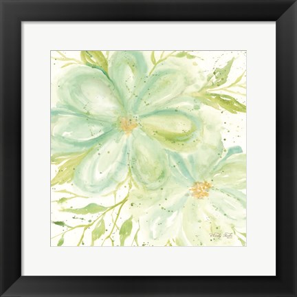 Framed Teal Big Blooms Print