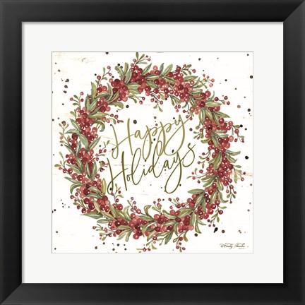 Framed Happy Holidays Berry Wreath Print