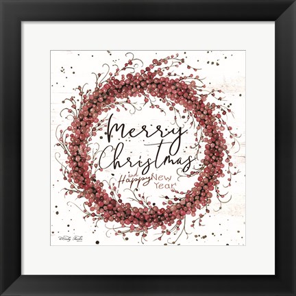 Framed Merry Christmas Berry Wreath Print