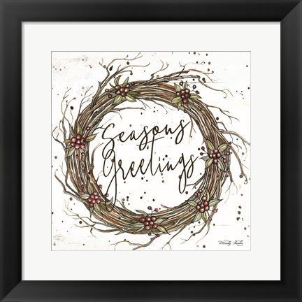 Framed Seasons Greetings Wreath Print