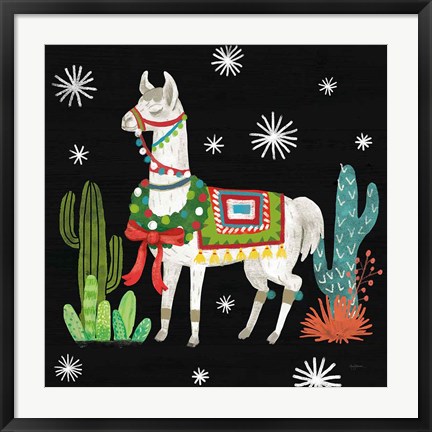 Framed Lovely Llamas V Christmas Black Print