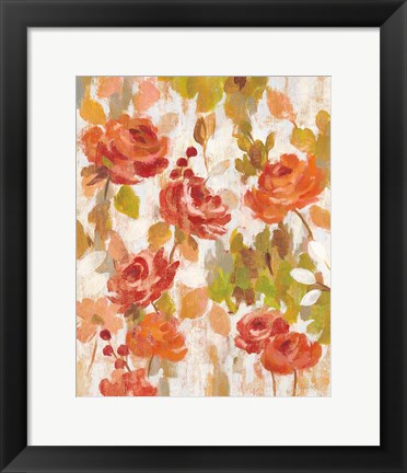 Framed Red and Orange Brocade I Print