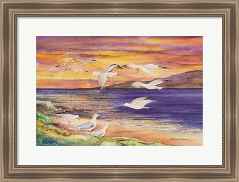 Framed Seagull Sunset Print