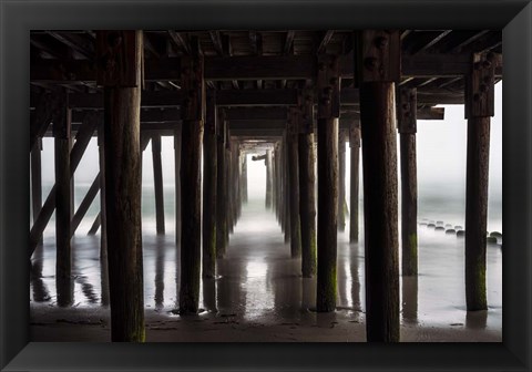 Framed Fog Under Pier Print