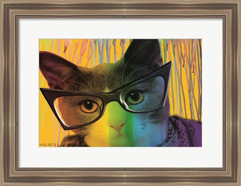 Framed Cat in Glasses Print