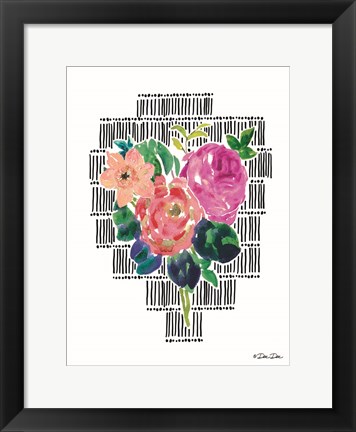 Framed Watercolor Floral with Black Lines II Print